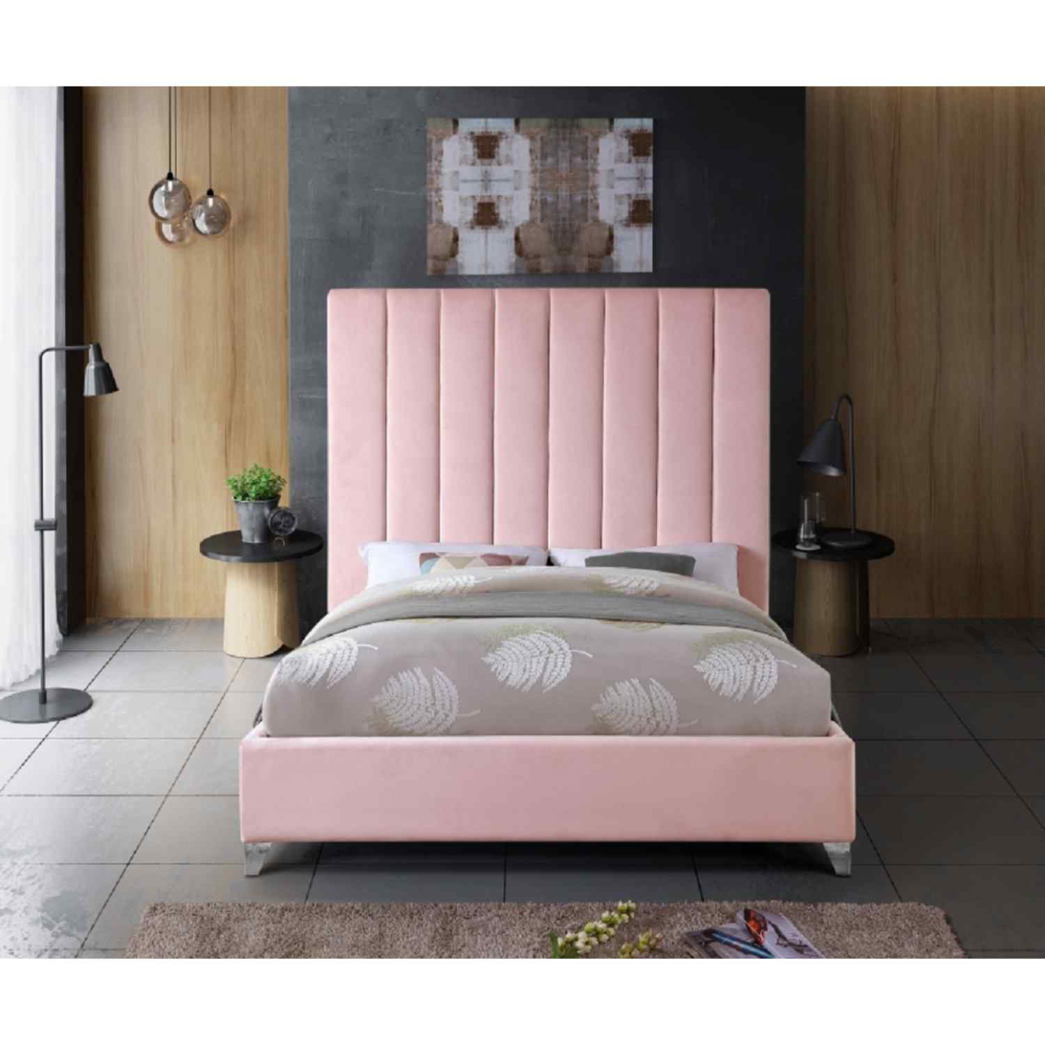 Alexo-Tall-Headboard-Bed-Plush-Velvet-Pink-2