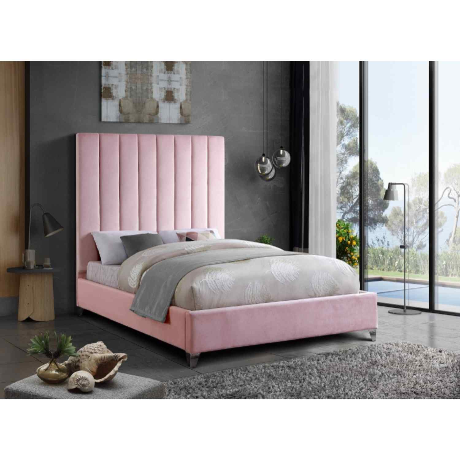 Alexo-Tall-Headboard-Bed-Plush-Velvet-Pink